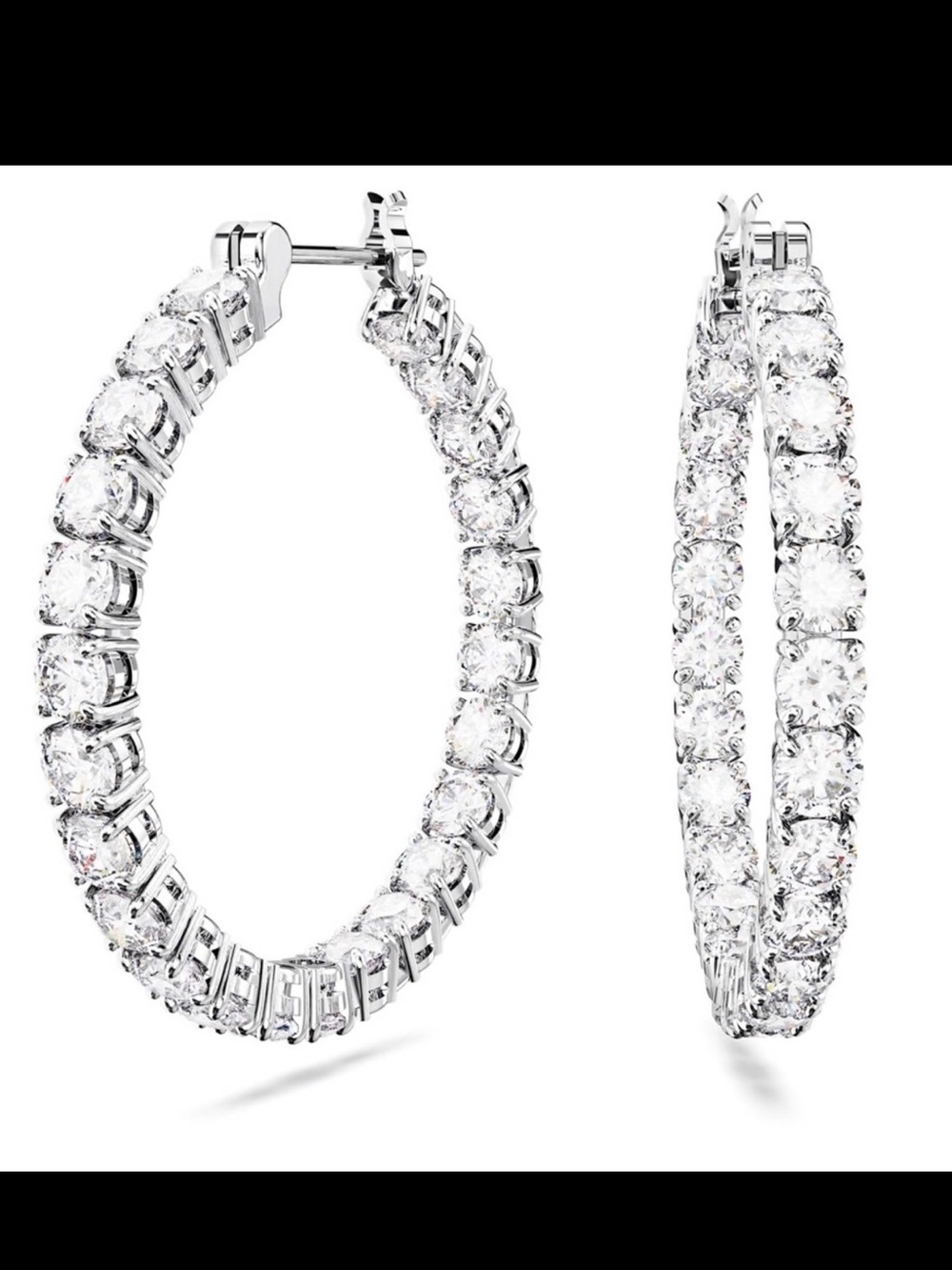 Swarovski Matrix Cut Silver Crystal Hoop Earrings NIB Retail:$189